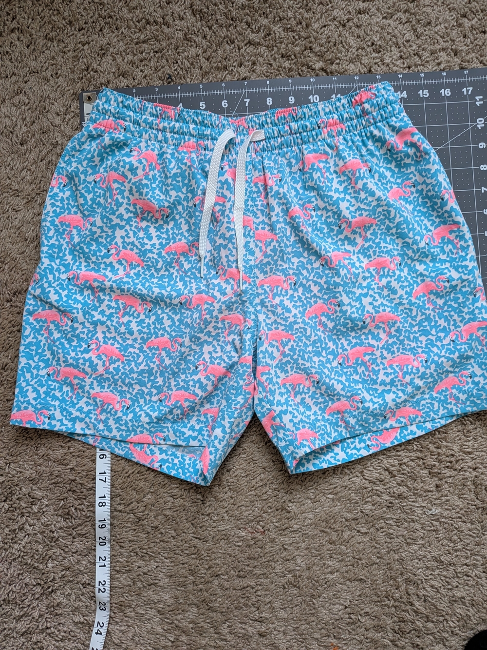 Chubbies Blue Swim Trunks with Pink Flamingo Pattern